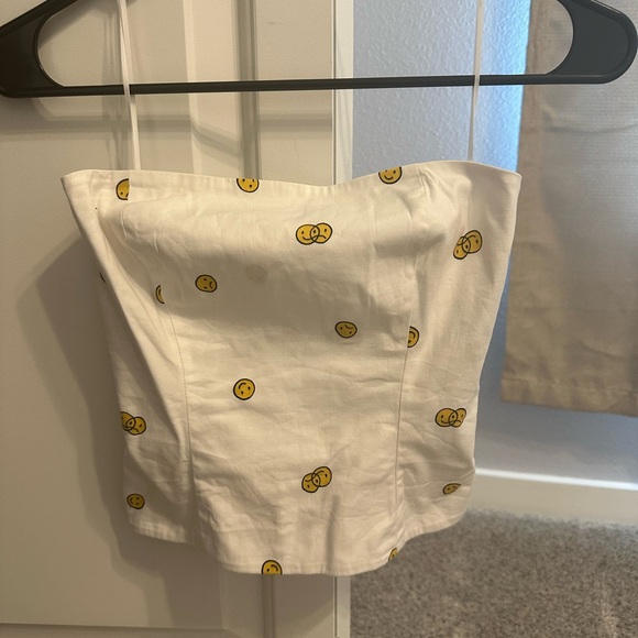 Reformation white smiley face strapless top - Picture 1 of 2